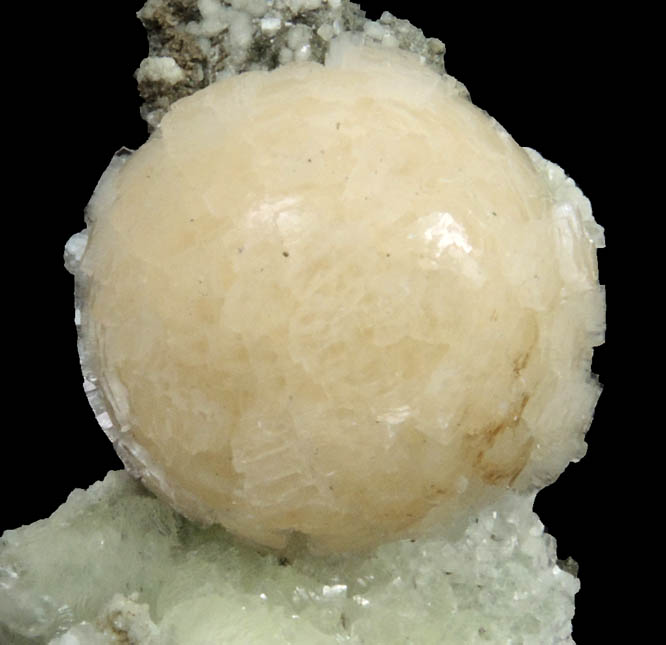 Stilbite on Prehnite with Calcite from Braen's Quarry, Haledon, Passaic County, New Jersey