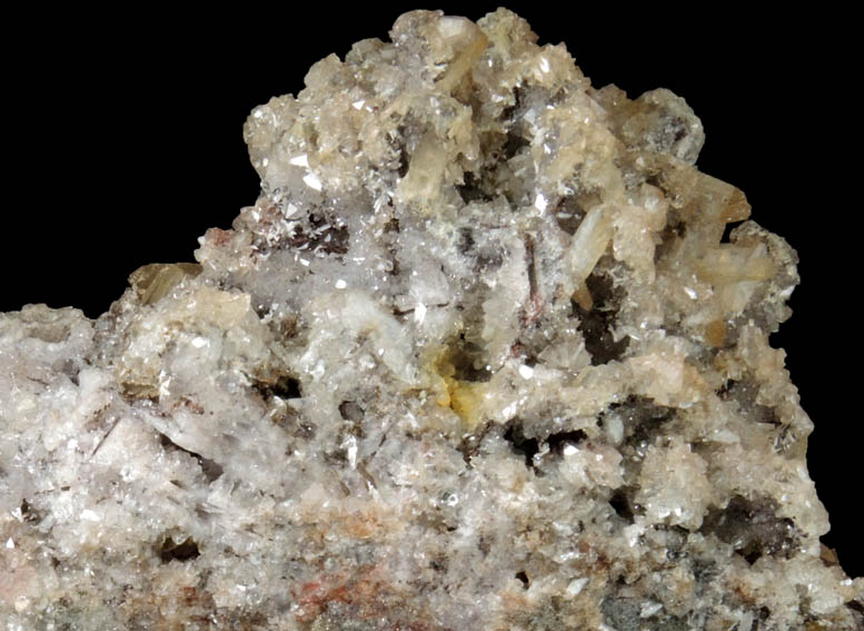 Stilbite and Heulandite over Quartz pseudomorphs after Anhydrite from Prospect Park Quarry, Prospect Park, Passaic County, New Jersey