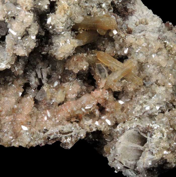 Stilbite and Heulandite over Quartz pseudomorphs after Anhydrite from Prospect Park Quarry, Prospect Park, Passaic County, New Jersey