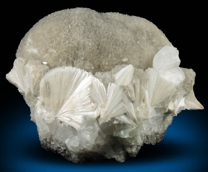 Pectolite over Prehnite and Calcite from New Street Quarry, Paterson, Passaic County, New Jersey