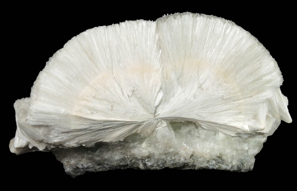 Pectolite over Prehnite and Calcite from New Street Quarry, Paterson, Passaic County, New Jersey