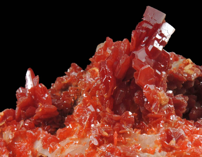 Vanadinite on Barite from Mibladen, Haute Moulouya Basin, Zeida-Aouli-Mibladen belt, Midelt Province, Morocco