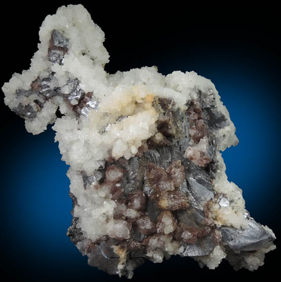 Anglesite on Calcite over Galena from Villabona District, Asturias, Spain