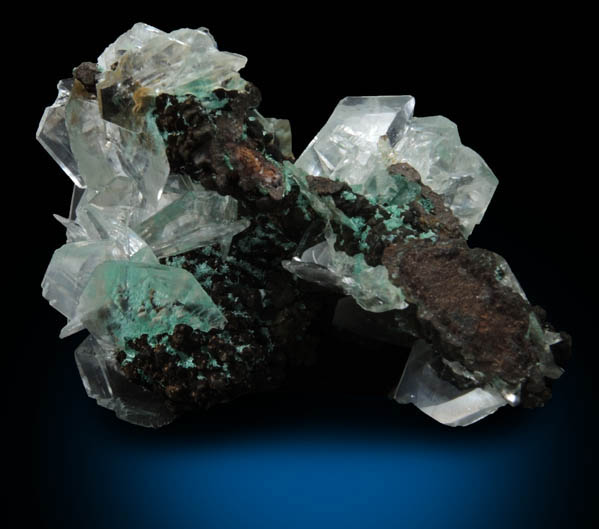 Calcite on Limonite with Rosasite from Mina Ojuela, Mapimi, Durango, Mexico