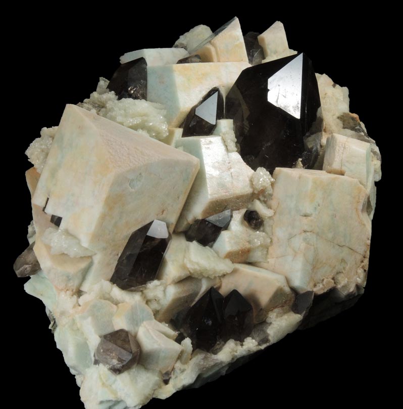 Quartz var. Smoky on Microcline var. Amazonite with Albite from Moat Mountain, west of North Conway, Carroll County, New Hampshire