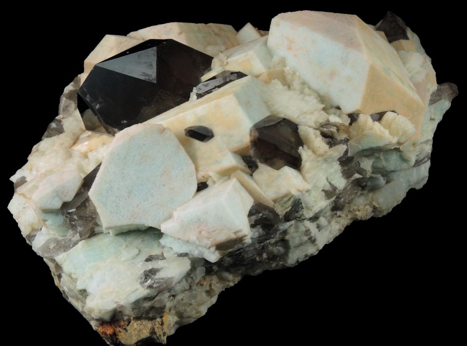Quartz var. Smoky on Microcline var. Amazonite with Albite from Moat Mountain, west of North Conway, Carroll County, New Hampshire