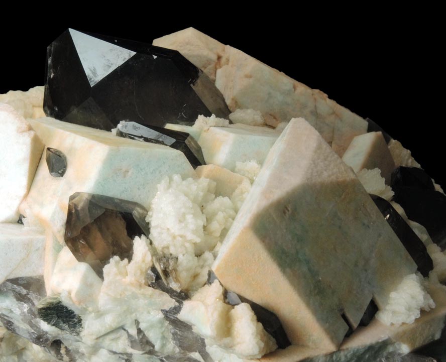 Quartz var. Smoky on Microcline var. Amazonite with Albite from Moat Mountain, west of North Conway, Carroll County, New Hampshire