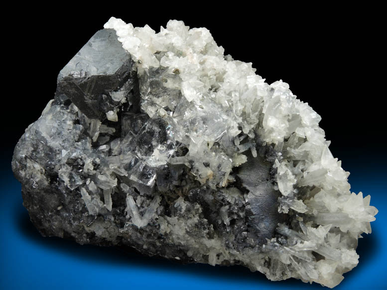 Fluorite, Sphalerite, Calcite Quartz, Pyrite on Galena from Huanzala Mine, Huallanca District, Huanuco Department, Peru