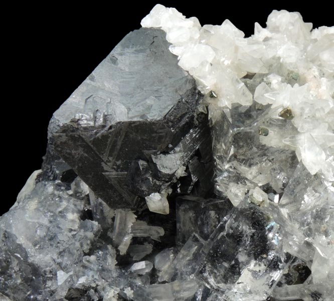 Fluorite, Sphalerite, Calcite Quartz, Pyrite on Galena from Huanzala Mine, Huallanca District, Huanuco Department, Peru