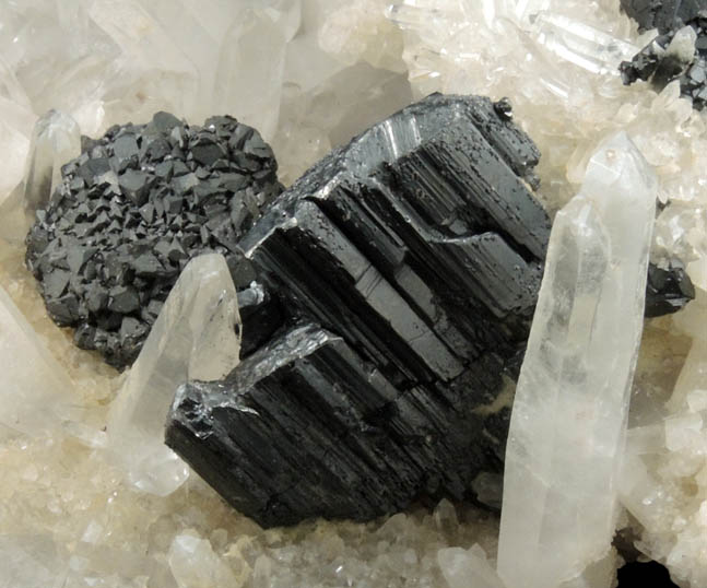 Bournonite and Stannite on Quartz from Yaogangxian Mine, Hunan, China