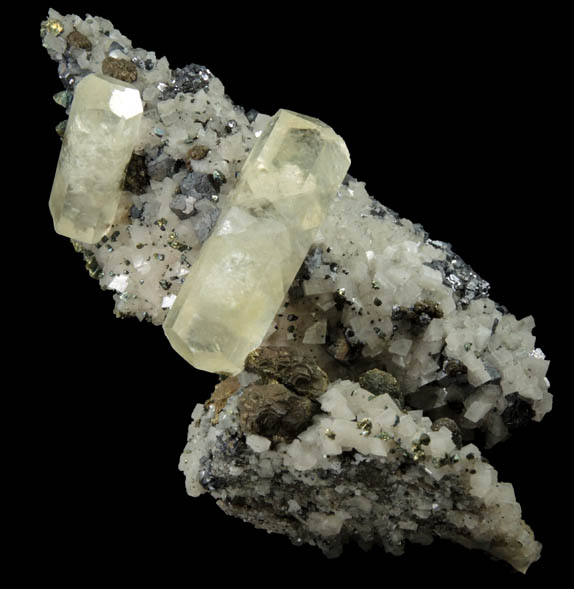 Calcite on Dolomite with Galena and Chalcopyrite from Sweetwater Mine, Viburnum Trend, Reynolds County, Missouri