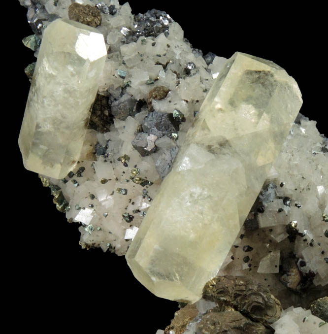 Calcite on Dolomite with Galena and Chalcopyrite from Sweetwater Mine, Viburnum Trend, Reynolds County, Missouri