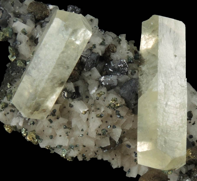 Calcite on Dolomite with Galena and Chalcopyrite from Sweetwater Mine, Viburnum Trend, Reynolds County, Missouri