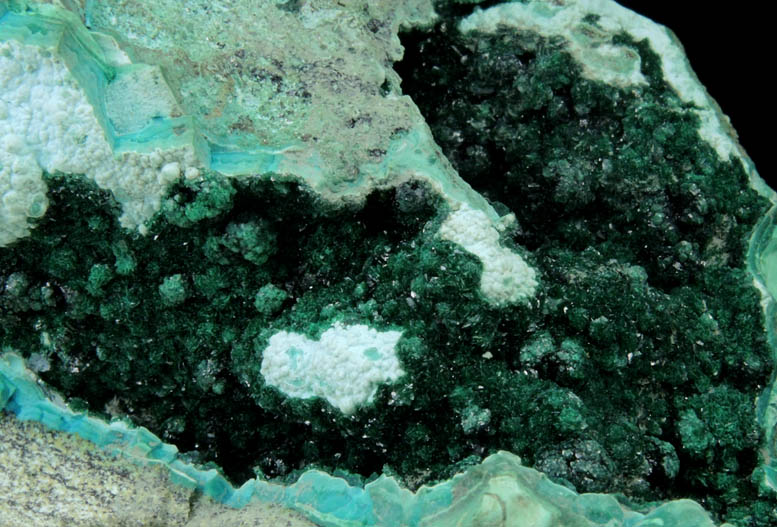 Malachite on Chrysocolla from Kolwezi Mining District, 240 km WNW of Lubumbashi, Katanga Copperbelt, Lualaba Province, Democratic Republic of the Congo