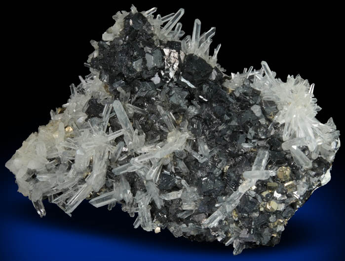 Sphalerite on Quartz with Pyrite from Huanzala Mine, Huallanca District, Huanuco Department, Peru