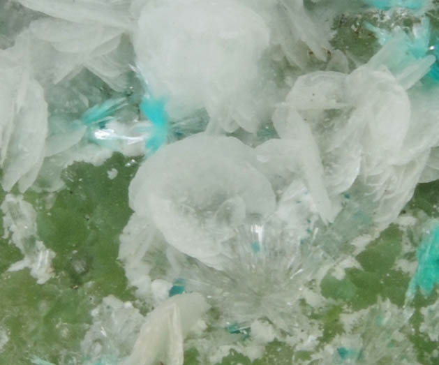 Calcite, Aurichalcite, Hemimorphite with Cu-rich Smithsonite from 79 Mine, Banner District, near Hayden, Gila County, Arizona