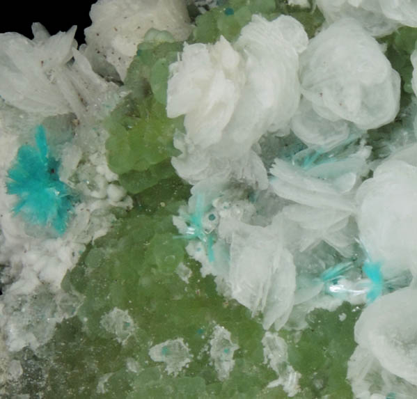 Calcite, Aurichalcite, Hemimorphite with Cu-rich Smithsonite from 79 Mine, Banner District, near Hayden, Gila County, Arizona