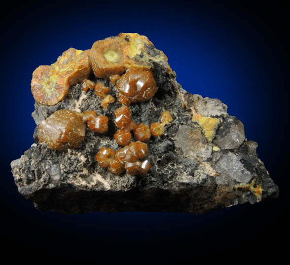 Mimetite var. Campylite on Quartz from Drygill Mine, Caldbeck Fells, Cumberland, England