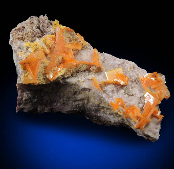 Wulfenite with Mimetite on Barite from Rowley Mine, 20 km northwest of Theba, Painted Rock Mountains, Maricopa County, Arizona