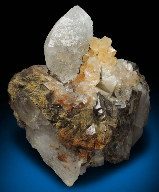 Quartz on Siderite from Roxbury Iron Mine, Mine Hill, Roxbury, Litchfield County, Connecticut