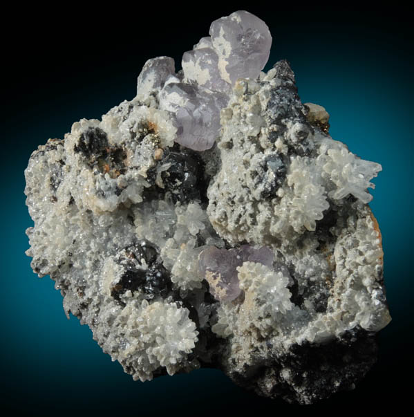 Calcite on Fluorite and Quartz over Sphalerite and Pyrite from Santa Eulalia District, Aquiles Serdán, Chihuahua, Mexico