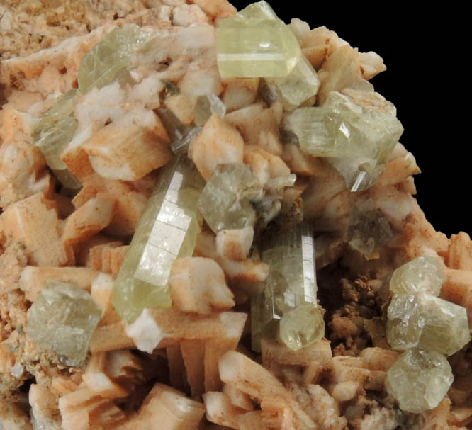 Fluorapatite on Microcline from Imilchil, High Atlas Mountains, Errachidia Province, Morocco