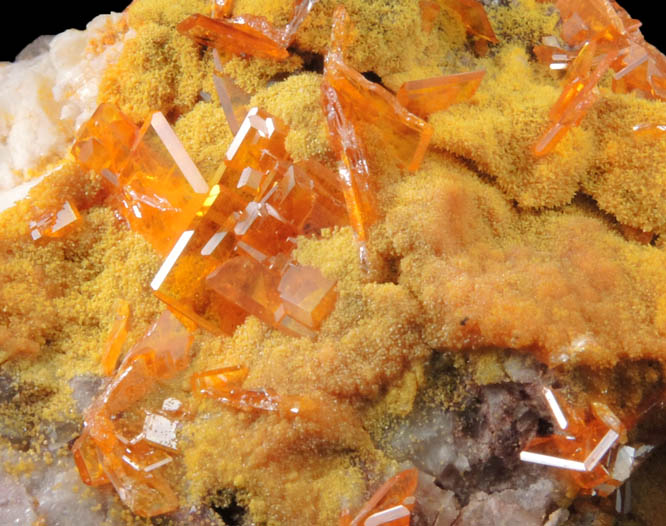 Wulfenite with Mimetite on Barite from Rowley Mine, 20 km northwest of Theba, Painted Rock Mountains, Maricopa County, Arizona