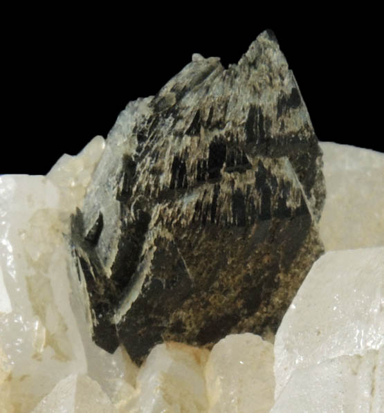 Babingtonite on Calcite from Lane's Quarry, Westfield, Hampden County, Massachusetts