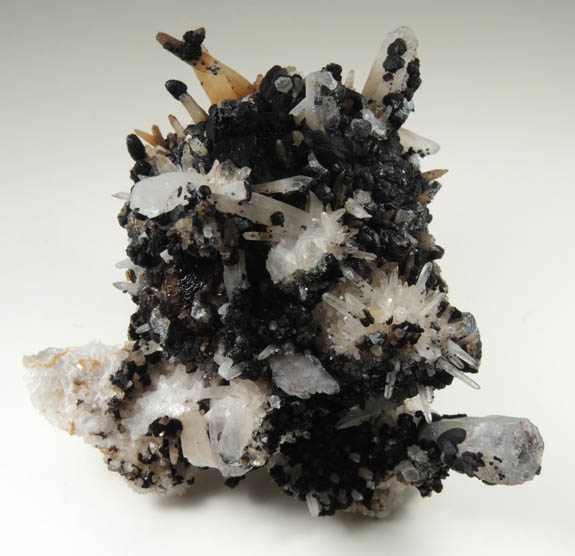 Heterogenite on Quartz with Calcite from Santa Eulalia District, Aquiles Serdn, Chihuahua, Mexico