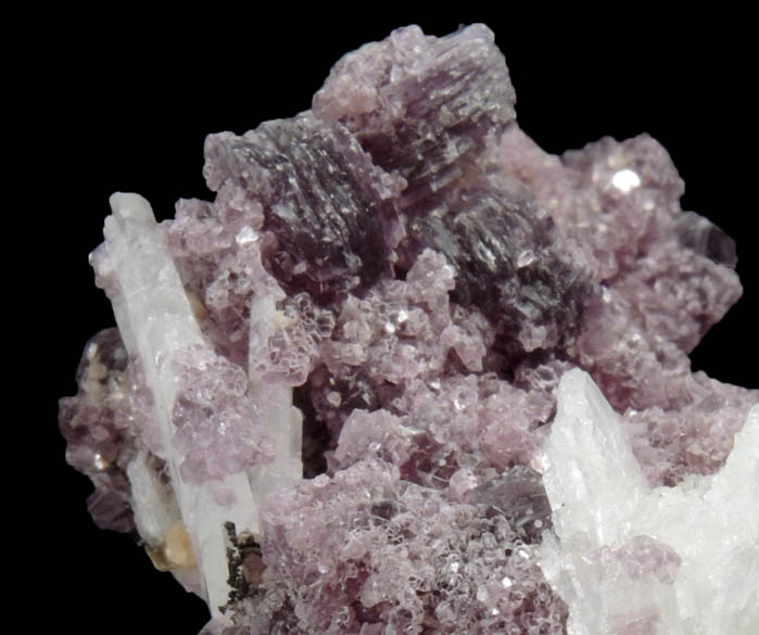 Lepidolite on Albite var. Cleavelandite with Elbaite Tourmaline from Pederneira Mine, Sao Jose da Safira, Minas Gerais, Brazil