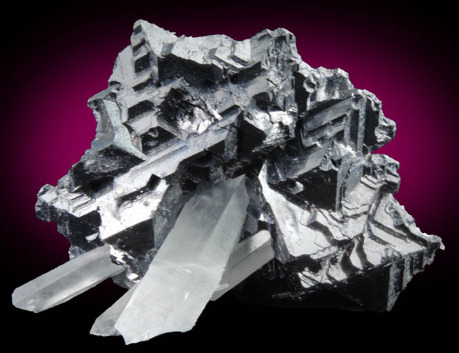 Galena (Spinel-law twinned) with Quartz from Krushev Dol Mine, Madan District, Rhodope Mountains, Bulgaria