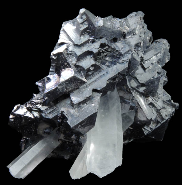 Galena (Spinel-law twinned) with Quartz from Krushev Dol Mine, Madan District, Rhodope Mountains, Bulgaria