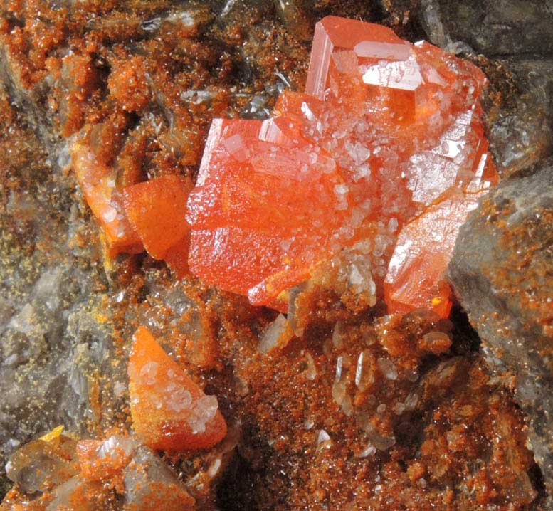 Wulfenite and Vanadinite on Calcite from Red Cloud Mine, Silver District, La Paz County, Arizona