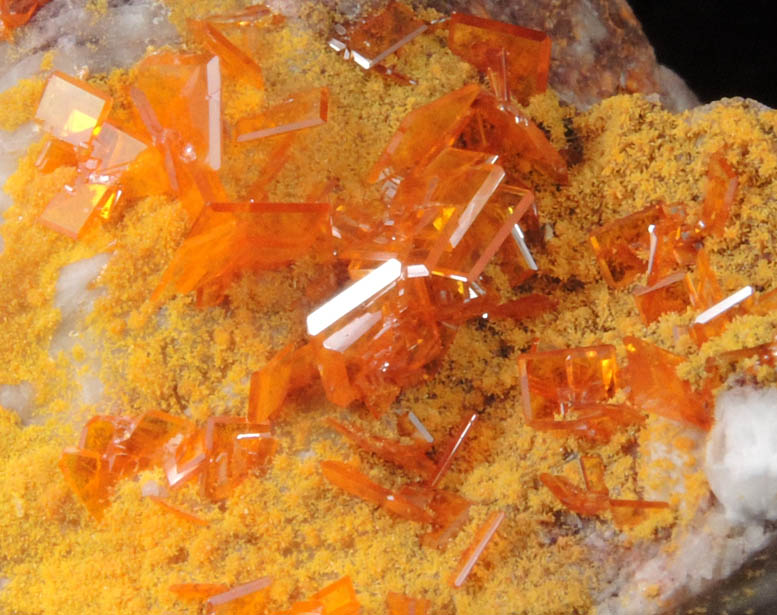 Wulfenite and Mimetite on Barite from Rowley Mine, 20 km northwest of Theba, Painted Rock Mountains, Maricopa County, Arizona