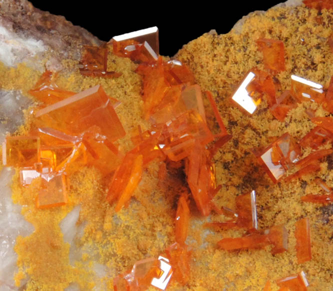 Wulfenite and Mimetite on Barite from Rowley Mine, 20 km northwest of Theba, Painted Rock Mountains, Maricopa County, Arizona