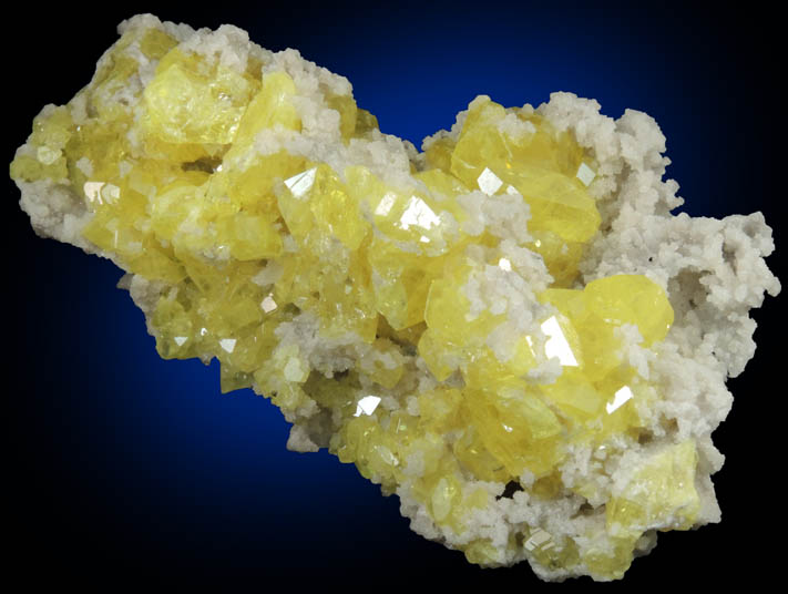 Sulfur over Aragonite from Cianciana, Agrigento Province, Sicily, Italy