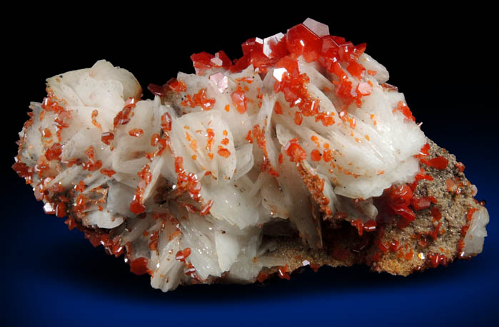 Vanadinite on Barite from Mibladen, Haute Moulouya Basin, Zeida-Aouli-Mibladen belt, Midelt Province, Morocco