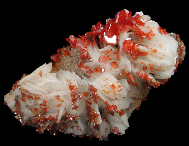 Vanadinite on Barite from Mibladen, Haute Moulouya Basin, Zeida-Aouli-Mibladen belt, Midelt Province, Morocco