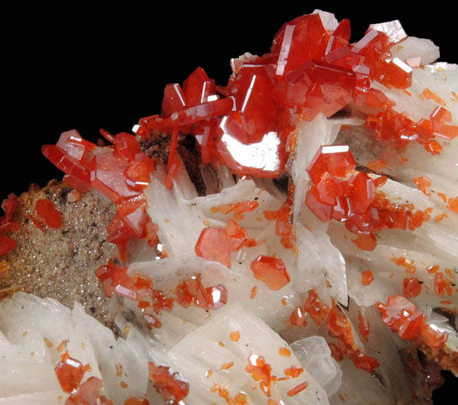 Vanadinite on Barite from Mibladen, Haute Moulouya Basin, Zeida-Aouli-Mibladen belt, Midelt Province, Morocco