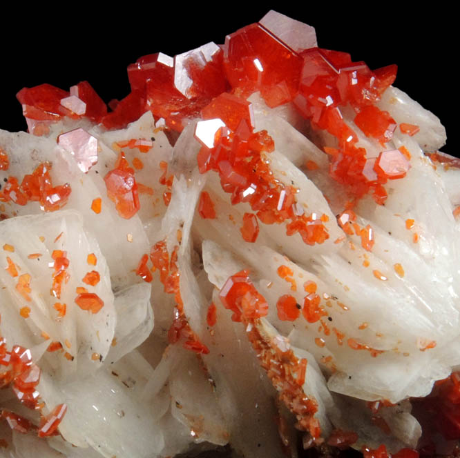 Vanadinite on Barite from Mibladen, Haute Moulouya Basin, Zeida-Aouli-Mibladen belt, Midelt Province, Morocco