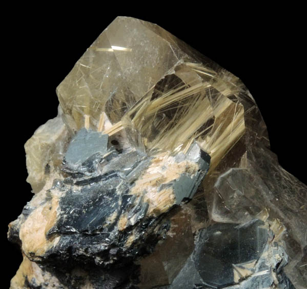 Quartz with Rutile inclusions (Rutilated Quartz) with Hematite from Novo Horizonte, Bahia, Brazil