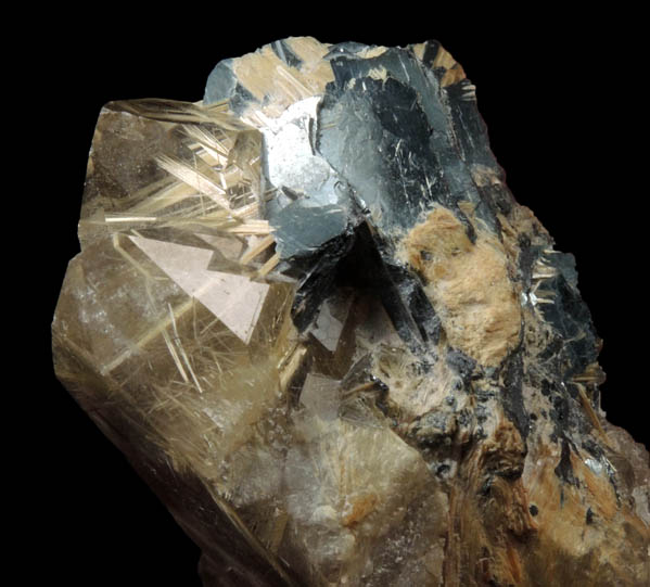 Quartz with Rutile inclusions (Rutilated Quartz) with Hematite from Novo Horizonte, Bahia, Brazil