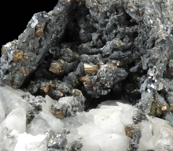 Acanthite with Calcite and associated silver minerals from Santa Eulalia District, Aquiles Serdán, Chihuahua, Mexico