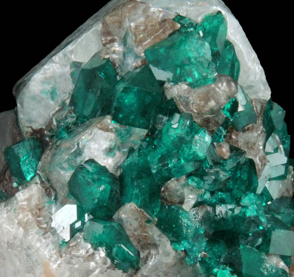 Dioptase on Calcite from Altyn-Tyube, 66 km east of Karagandy, Karaganda Oblast', Kazakhstan (Type Locality for Dioptase)