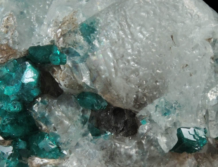 Dioptase on Calcite from Altyn-Tyube, 66 km east of Karagandy, Karaganda Oblast', Kazakhstan (Type Locality for Dioptase)