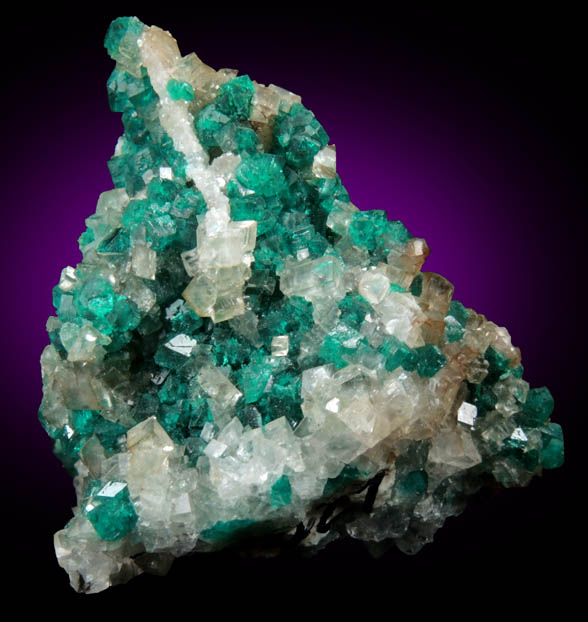 Dioptase with Calcite and Duftite from Tsumeb Mine, Otavi-Bergland District, Oshikoto, Namibia (Type Locality for Duftite)