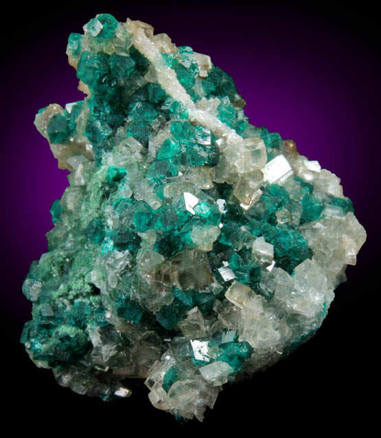 Dioptase with Calcite and Duftite from Tsumeb Mine, Otavi-Bergland District, Oshikoto, Namibia (Type Locality for Duftite)