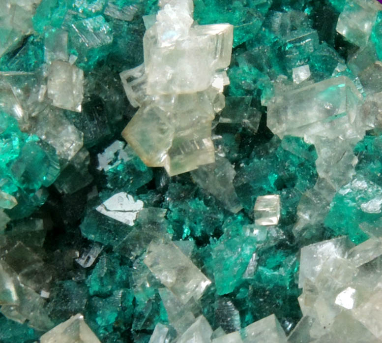 Dioptase with Calcite and Duftite from Tsumeb Mine, Otavi-Bergland District, Oshikoto, Namibia (Type Locality for Duftite)