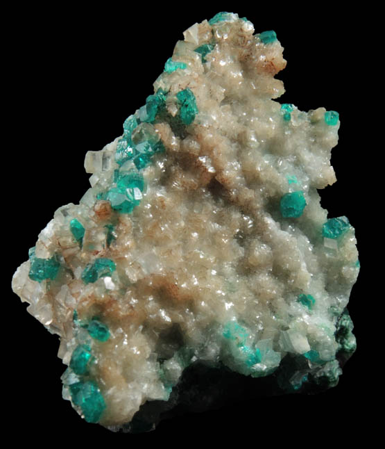 Dioptase with Calcite and Duftite from Tsumeb Mine, Otavi-Bergland District, Oshikoto, Namibia (Type Locality for Duftite)