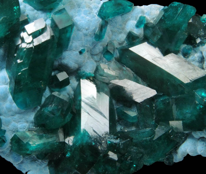 Dioptase on Plancheite from Omaue, Kaokoveld, Namibia